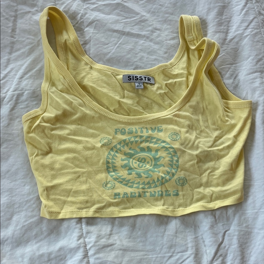Sisstr Yellow Crop Top with Positive Vibes Print